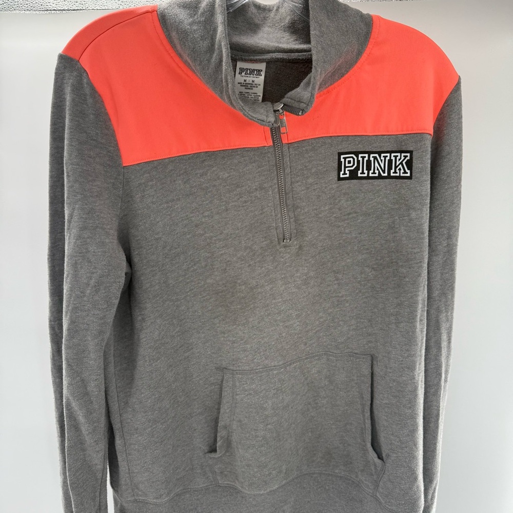 Gray and Coral PINK Quarter-Zip Sweatshirt